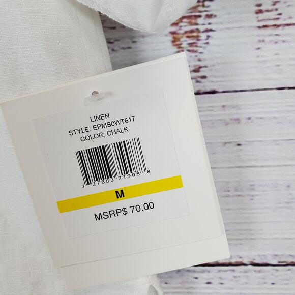 Ellen Tracy White Linen Shirt Size M Buttoned Tunic Top Roll Cuffed Sleeves NWT - Picture 8 of 11